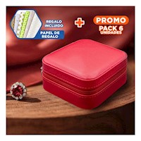 Pack6 Cofre para Mujer con Espejo Cuero PU Rojo Compacto Y+Papel Regalo